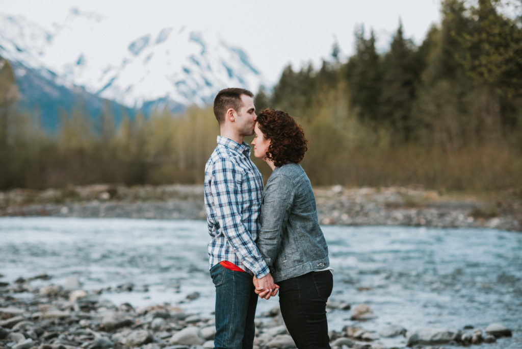 forehead kisses during girdwood engagement session