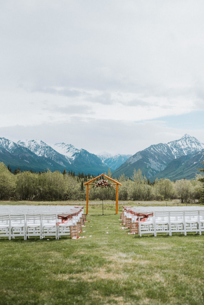 Ceremony site with mountain back drop in Alaska