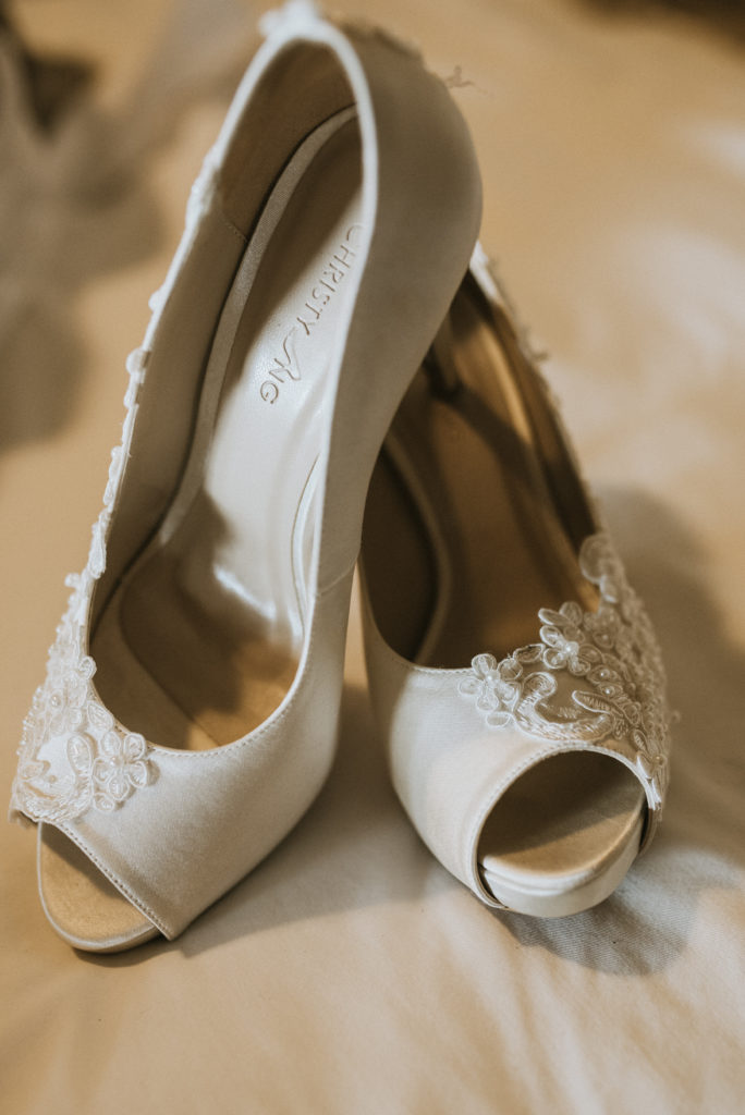 white bridal heels