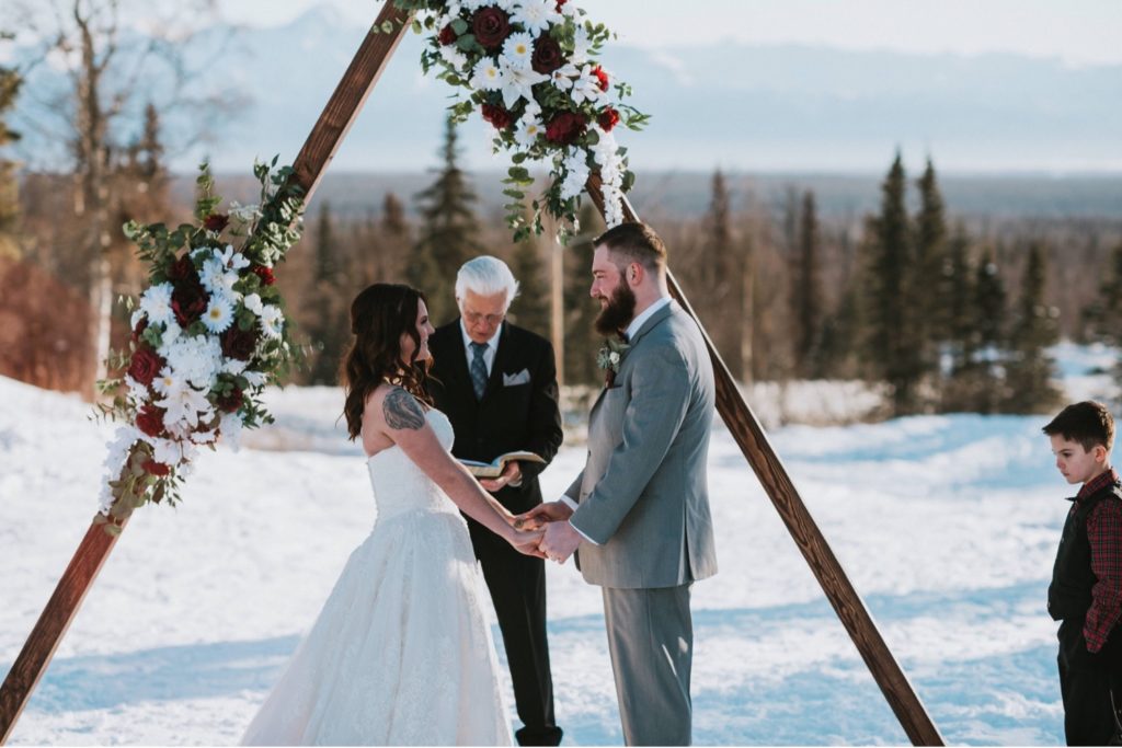 Alaska winter wedding ceremony