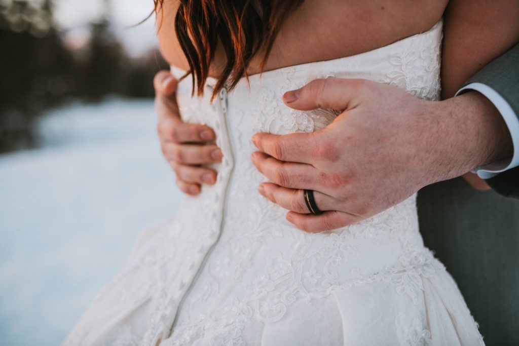 Detail photo of wedding ring at Winter wedding