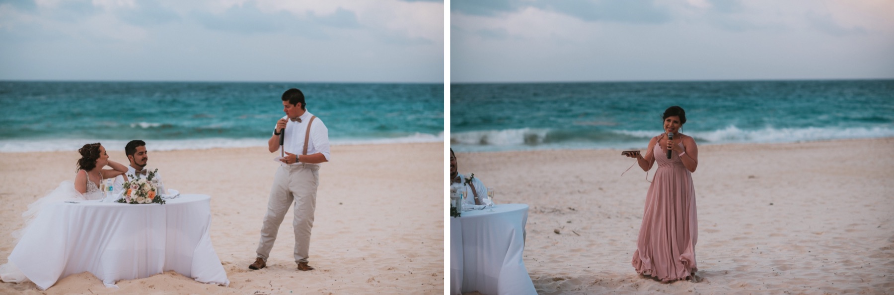 Side by side photos of best man and maid of honor speeches