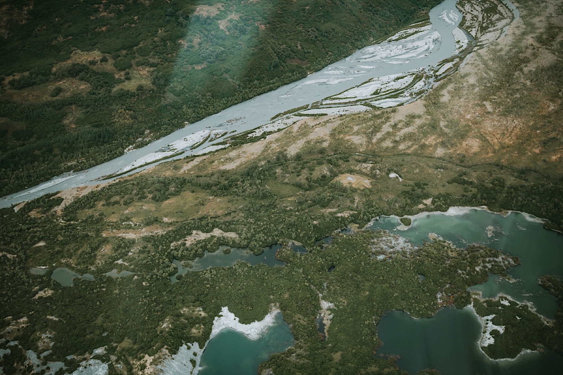 Aerial view of Knik river area from a helicopter