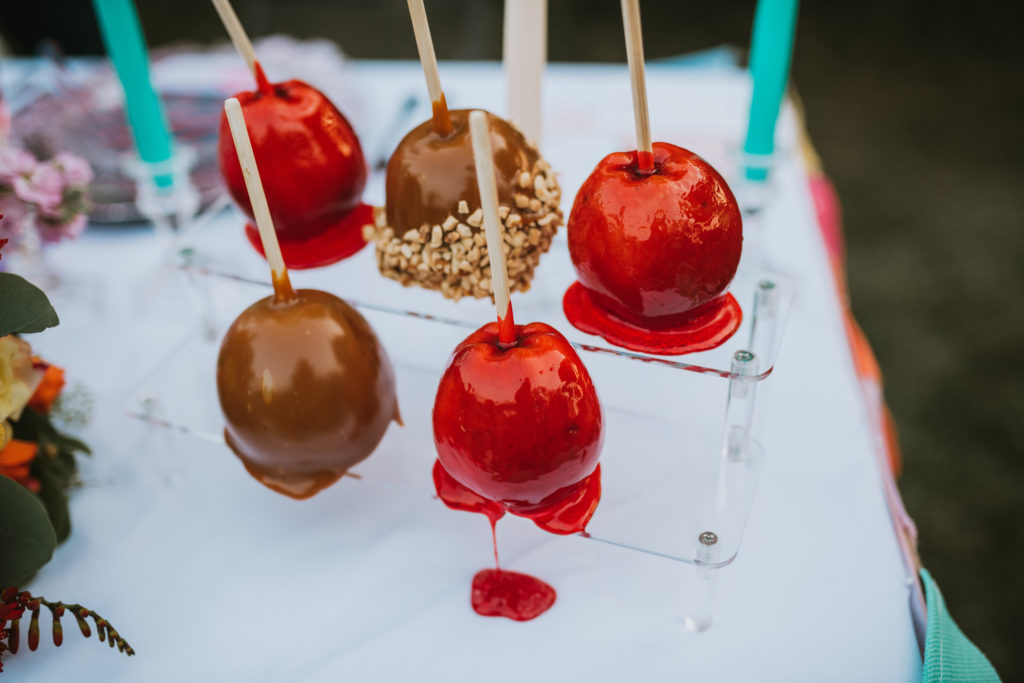 Red and carmel candy apples for alaska state fair elopement