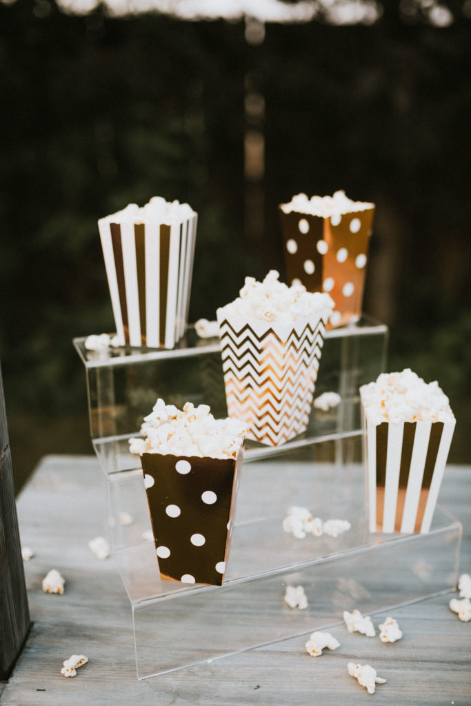 Fair themed popcorn stand for elopement appetizers