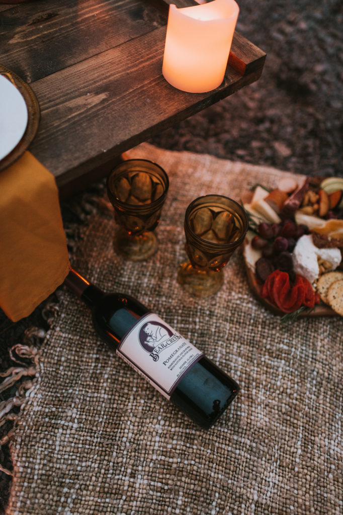 Bear creek winery pomegranate wine as a celebratory drink on elopement day